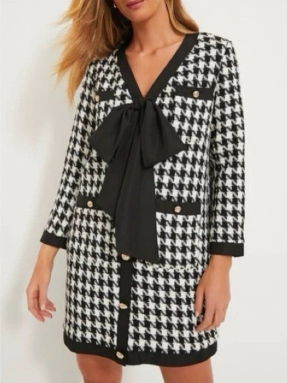 Tuckernuck NWT Black & White Houndstooth Tie-Front Coat Dress